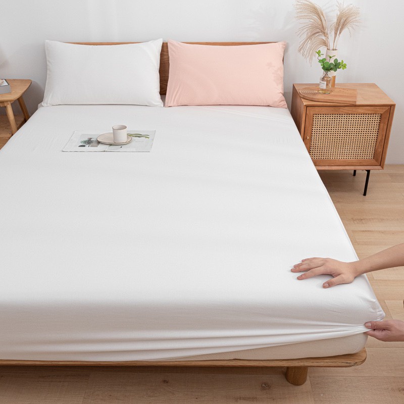 Set bộ vỏ ga gối, drap giường, ra nệm Cotton Tici màu trơn basic pastel Hàn Quốc mềm mịn không bai xù - Minamo A11