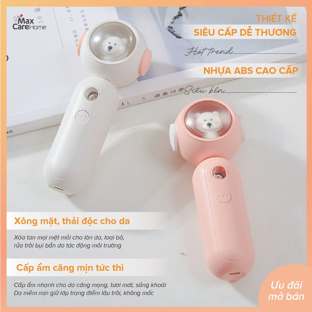 Máy xông mặt phun sương nano cầm tay Maxcare Mizu Cao Cấp- Thương hiệu Nhật Bản, không trôi makeup, cấp ẩm cho da 30ml