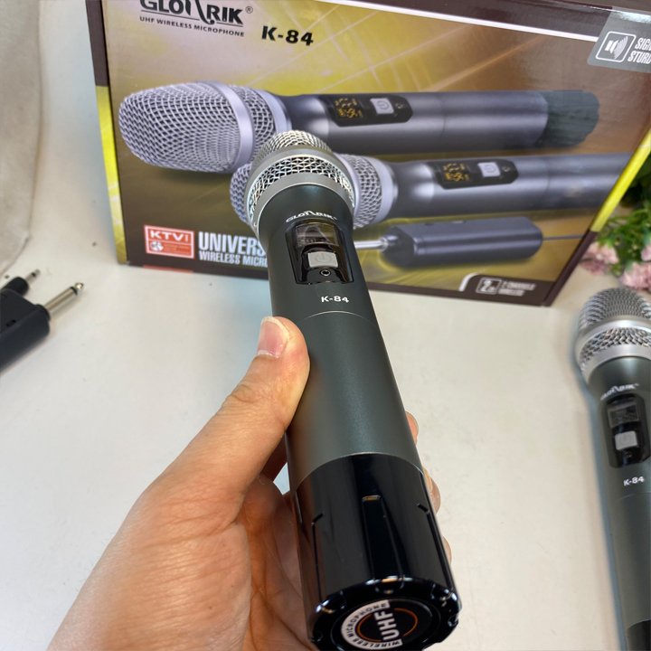 Micro karaoke đôi không dây UHF chính hãng Glosrik K84 - Hỗ trợ các thiết bị có jack cắm 3.5mm và 6.5mm mới