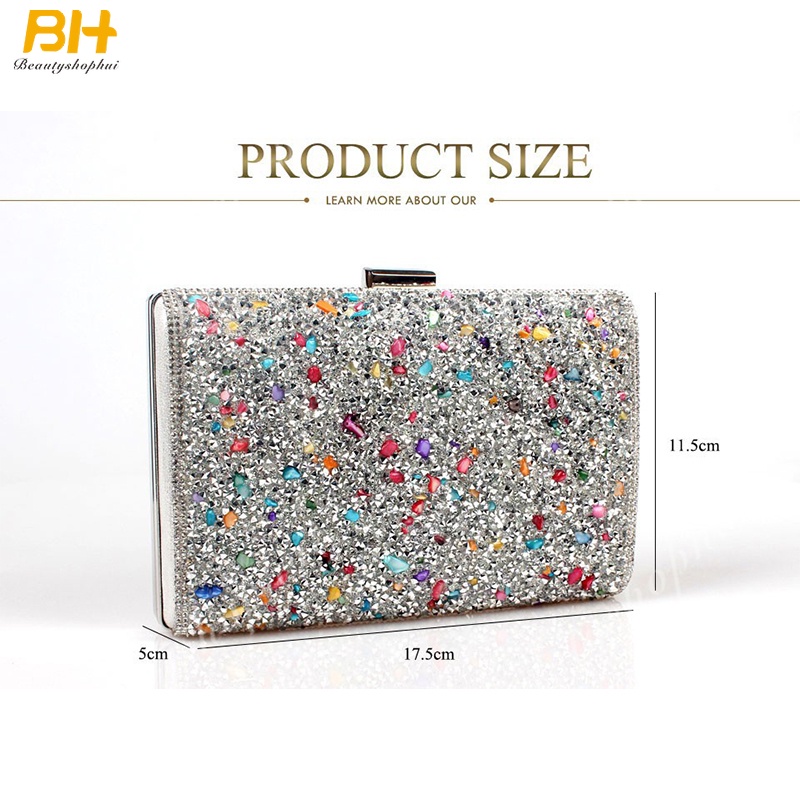 Ví Cầm Tay Đính Đá Kim Cương Lấp Lánh Nhiều Màu Sắc Di Động Cho Nữ
