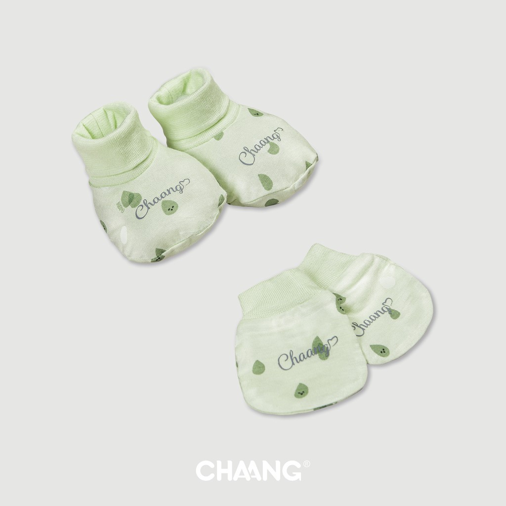 Set bao tay bao chân SUMMER xanh lá, quần áo, phụ kiện, đồ sơ sinh Chaang cotton an toàn cho bé