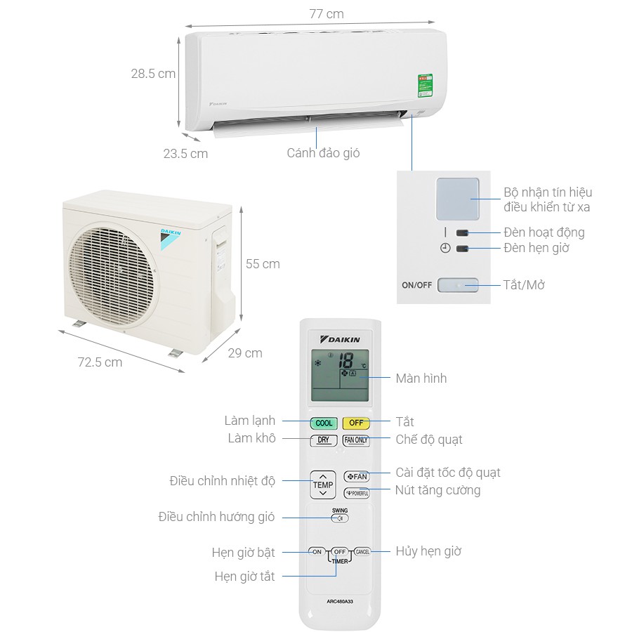 Điều hòa Daikin 1.5 HP ATF35UV1V  12000btu.