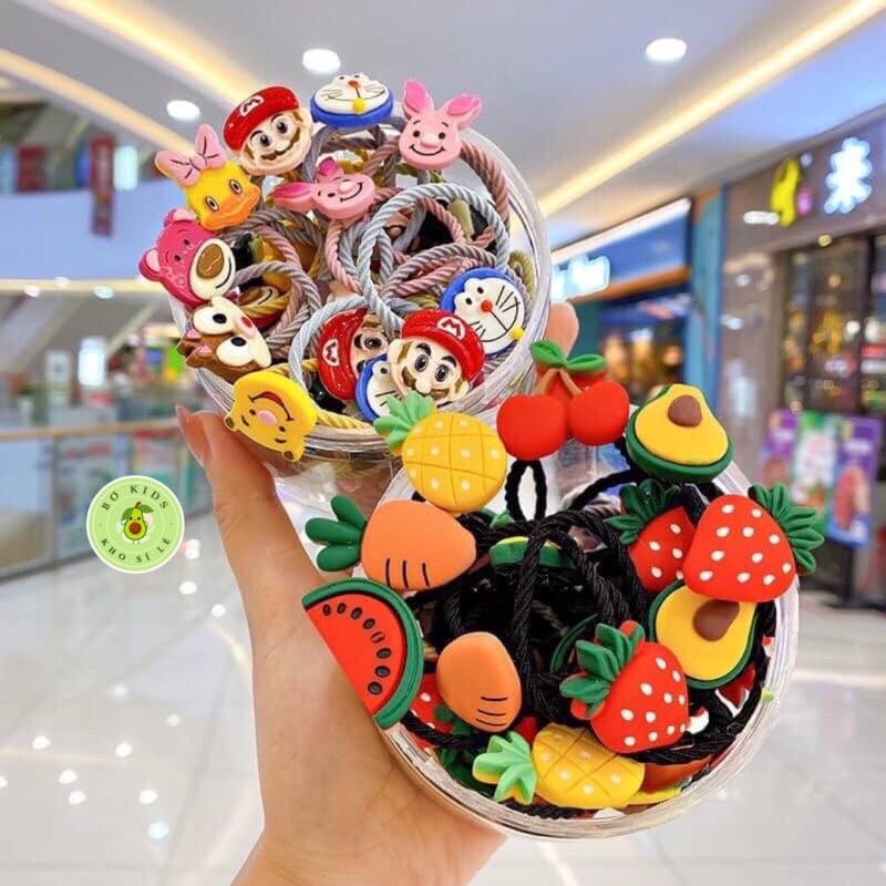 Hộp Dây Cột, Buộc Tóc Nhựa 30 Chi Tiết Siêu Đáng Yêu Cho Bé