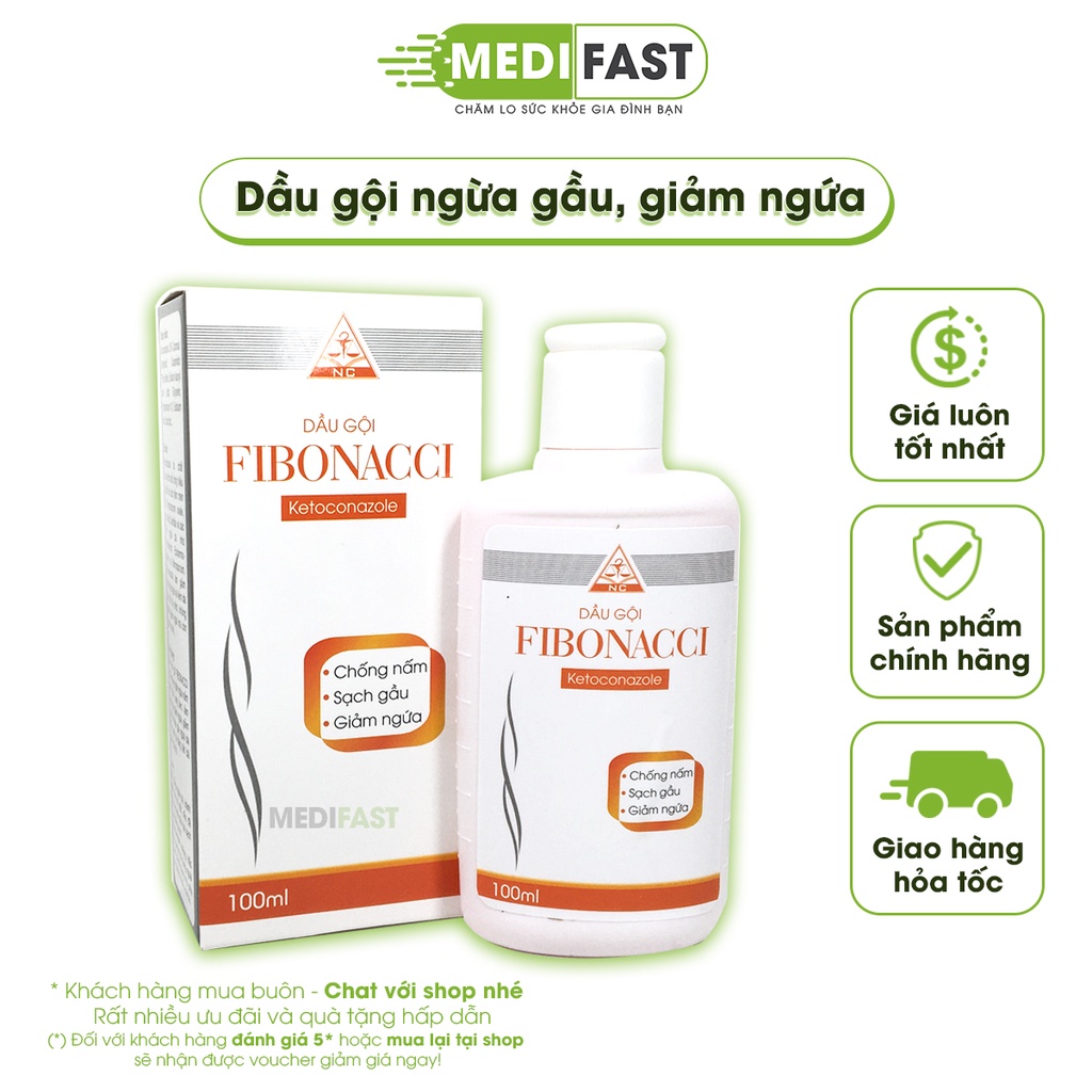 Dầu gội ngăn ngừa gàu Fibonacci chai 100ml - sạch gàu, hết ngứa từ ketoconazole, chống nấm, đầu bết dầu