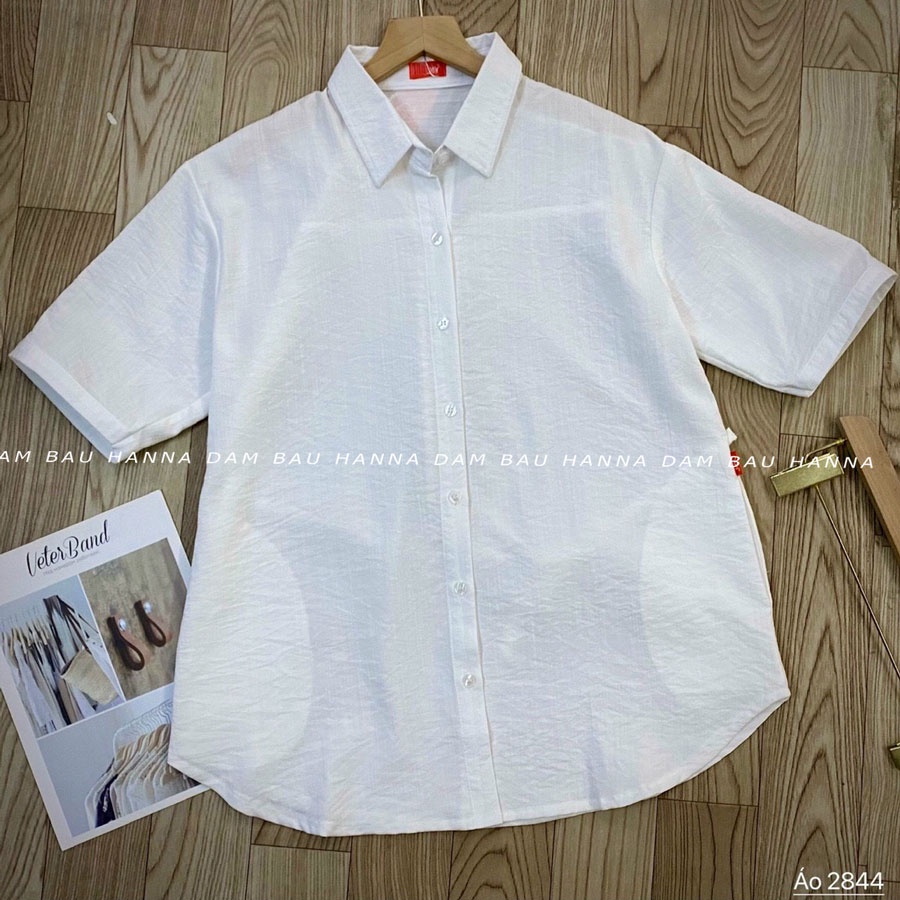 [HANNA] Áo bầu sơ mi trắng tay lỡ công sở CÓ SIZE 40-80KG vải đũi cao cấp thấm mồ hôi tốt thoáng mát mùa hè cho bé ty đư