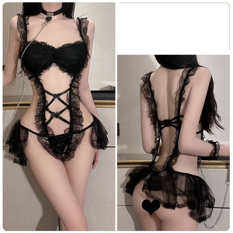 Bộ Đồ Ngủ Một Mảnh Phối Lưới Xuyên Thấu Phong Cách Cô Hầu Gái Gợi Cảm Cho Nữ 2022