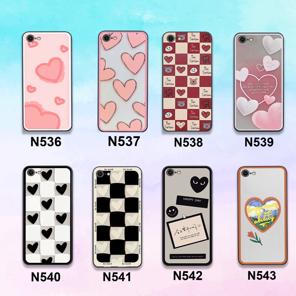 Ốp Iphone 6/6S/6 Plus/6S Plus/7/8/7Plus/8Plus bộ hình caro trái tim đen trắng hồng bong bóng dễ thương
