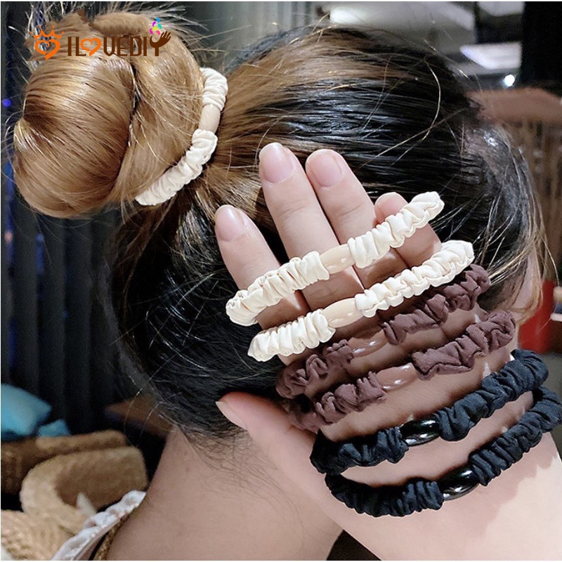 Dây Buộc Tóc Cao Su Nylon Co Giãn Màu Đen Trơn Đơn Giản Dành Cho Nữ