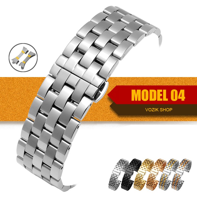 Dây đồng hồ thép không gỉ inox 316 model 04 kiểu khóa bấm chống han gỉ