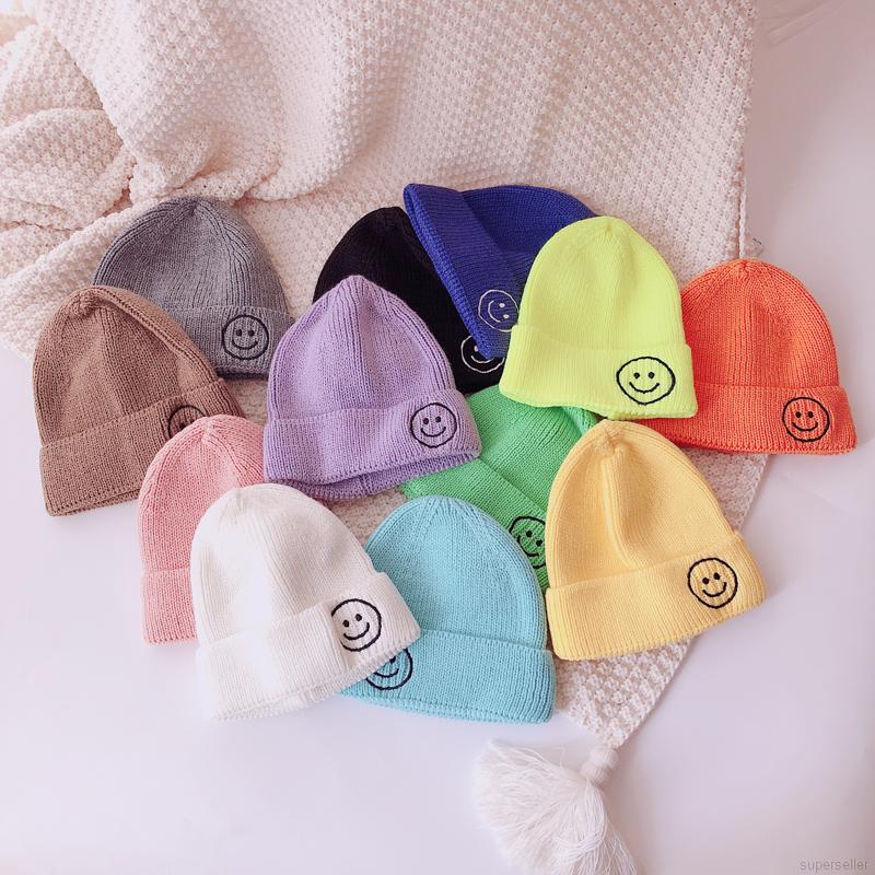 Mũ len thêu hình mặt cười đáng yêu dành cho bé
