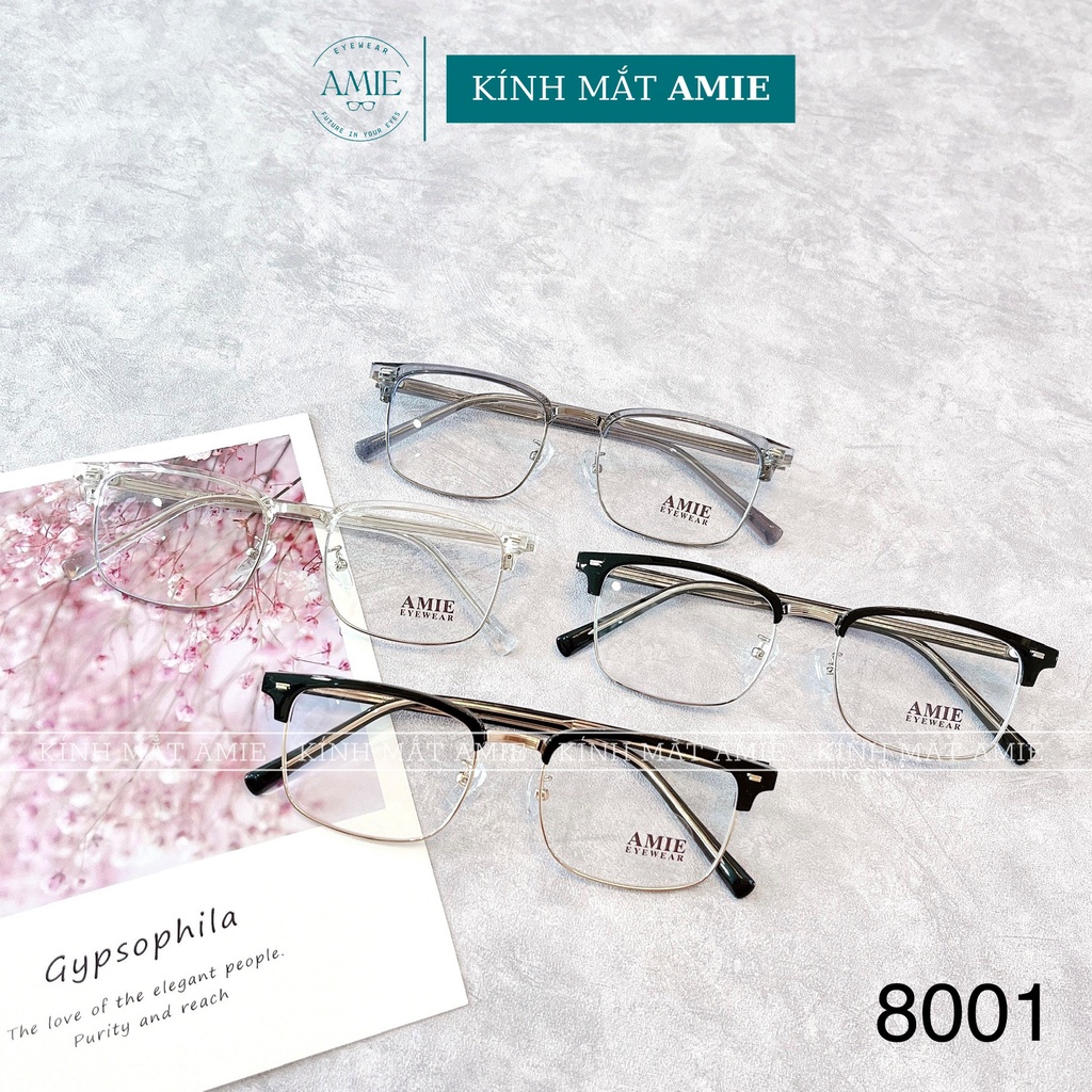 Gọng kính cận nam nữ AMIE Eyewear mắt kính vuông gọng nhựa cốt kim loại chắc chắn 8001