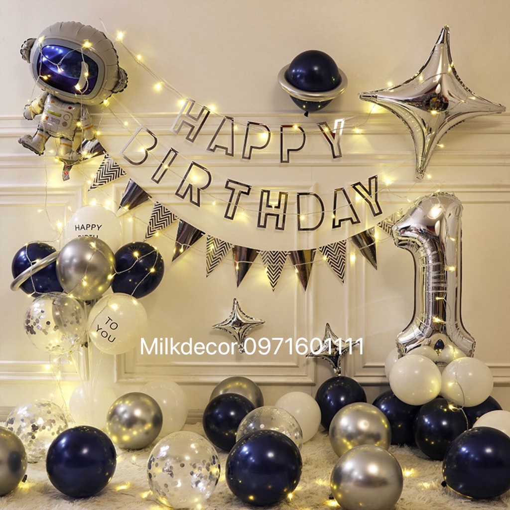 Set bóng bay trang trí sinh nhật bé trai và bé gái [ Siêu đẹp kèm đèn led và bơm tay keo dán]