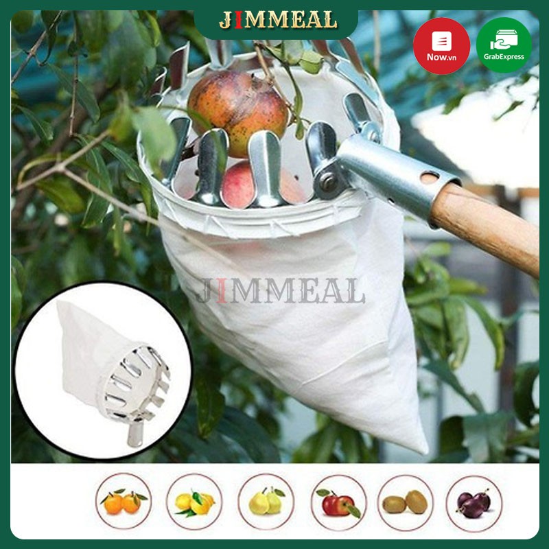 Vợt Hái Quả, Vợt Hái Trái Cây, Dụng Cụ Hái Hoa Quả Kim Loại Kèm Túi Vải, Dụng Cụ Thu Hoạch Trái Cây Đa Năng