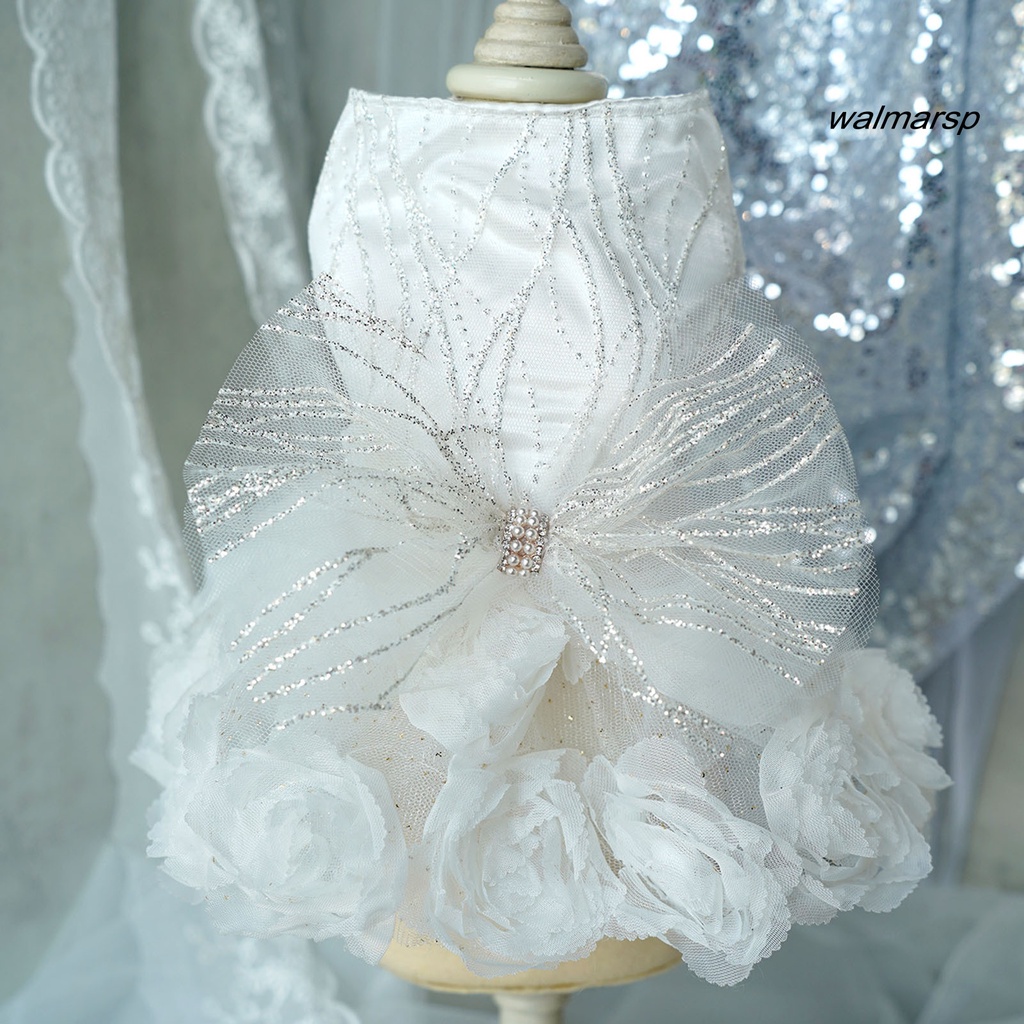 Váy Cưới Ba Chiều Bằng Polyester Đính Nơ Hoa Lấp Lánh Thời Trang Cho Cún Cưng