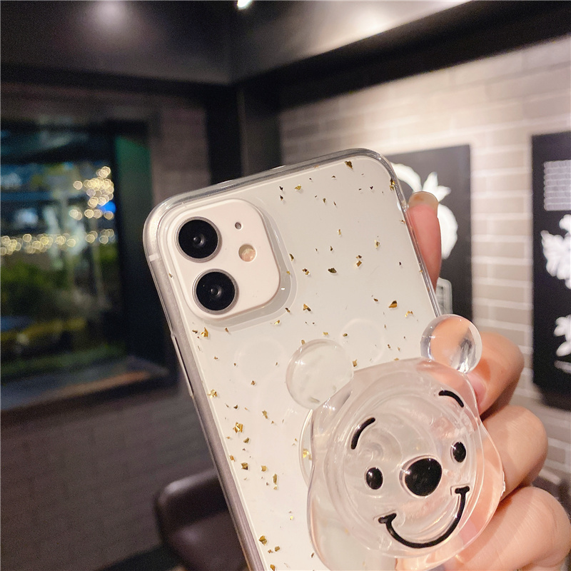 for iPhone 12 Pro Max Gold foil silver foil + Pooh stand iPhone 11 Pro Max Anti-fall Soft shell SE 2020 7plus 8plus xr xs XSMAX  Vỏ Iphone