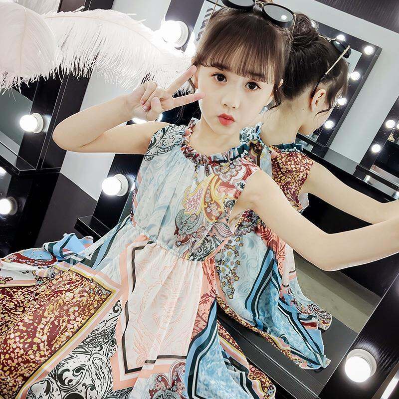 Đầm Midi voan hoa cho bé gái 3-14 tuổi