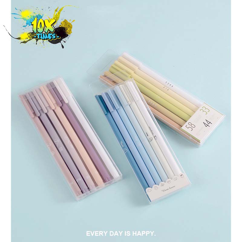 Combo 6 bút gel màu pastel dễ thương (cute) tím, hồng, xanh dương, xanh lá dễ thương mực đen quà tặng sinh nhật bạn gái