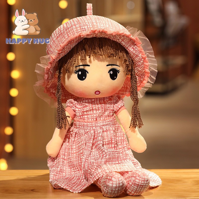 Búp bê em bé Size 70cm nhồi bông, váy nhung hồng hàng cao cấp siêu dễ thương - Happy Hug