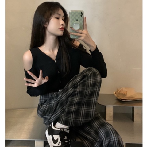 Áo Cardigan Dệt Kim Tay Dài Hở Vai Thiết Kế Mới 2021 Dành Cho Nữ