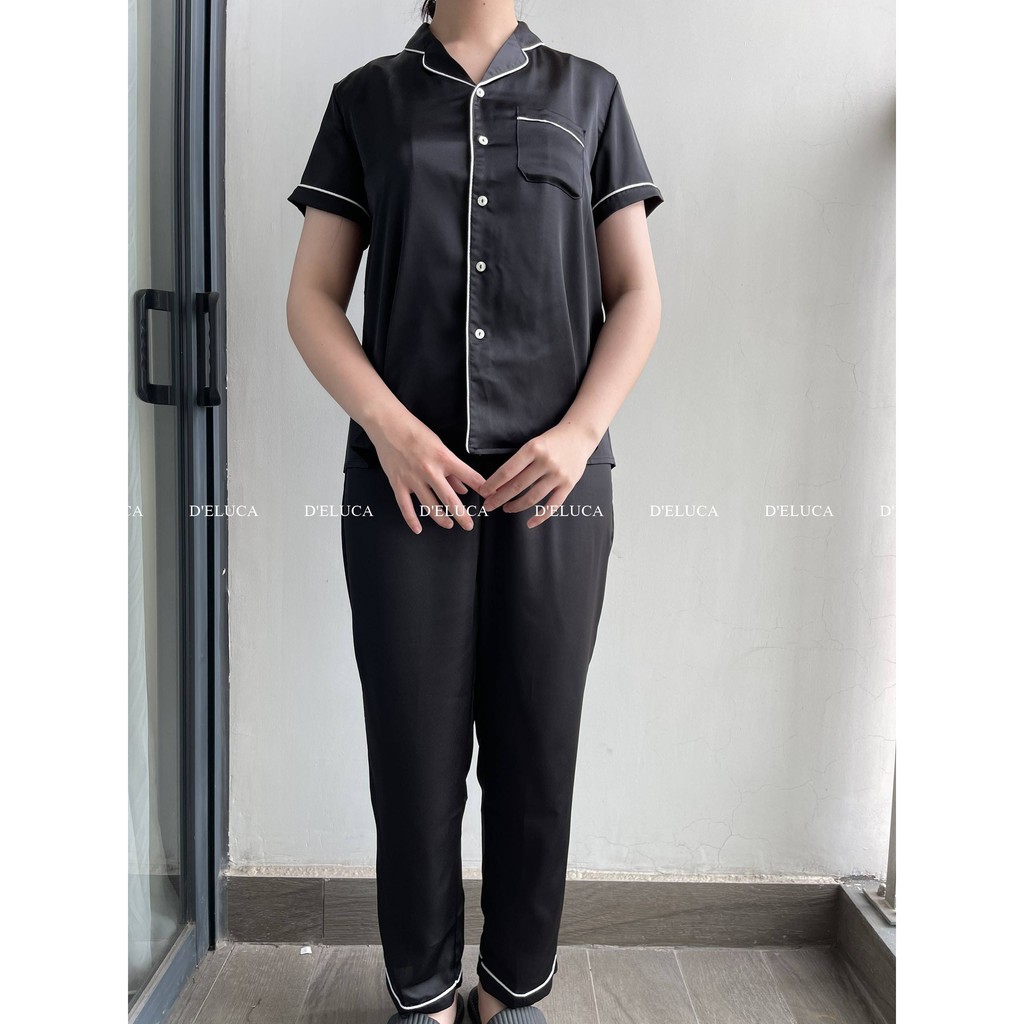 [Hình+Video Thật] Bộ Ngủ Dài Chất Liệu Lụa Hàn Cao Cấp Pijama Nữ Quần Dài Áo Cộc Màu Trơn Phối Viền Mềm Mại Mặc H | BigBuy360 - bigbuy360.vn