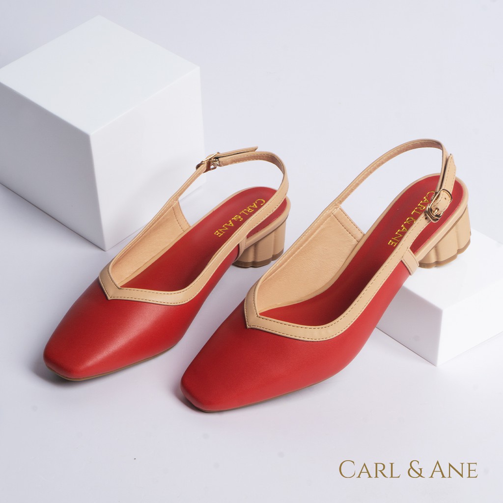 Carl & Ane - Giày cao gót mũi vuông hở gót phối dây cao 3cm màu đỏ _ CL005