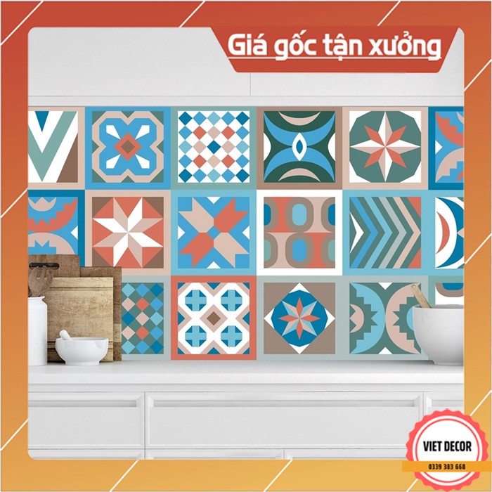 Decal Gạch Bông C60 - Set 30 ô 20x20cm - Decal Dán tường, Dán bếp, Trang trí nhà cửa - Viet Decor