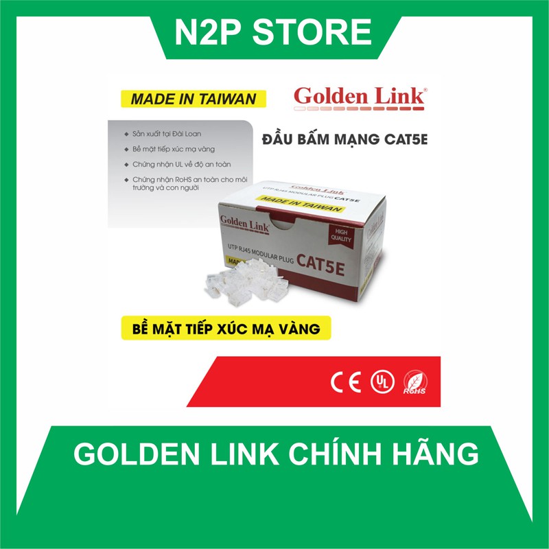 Đầu hạt bấm mạng RJ45 UTP Golden Link CAT 5E 100 đầu/ 1 hộp (Hãng phân phối chính thức)