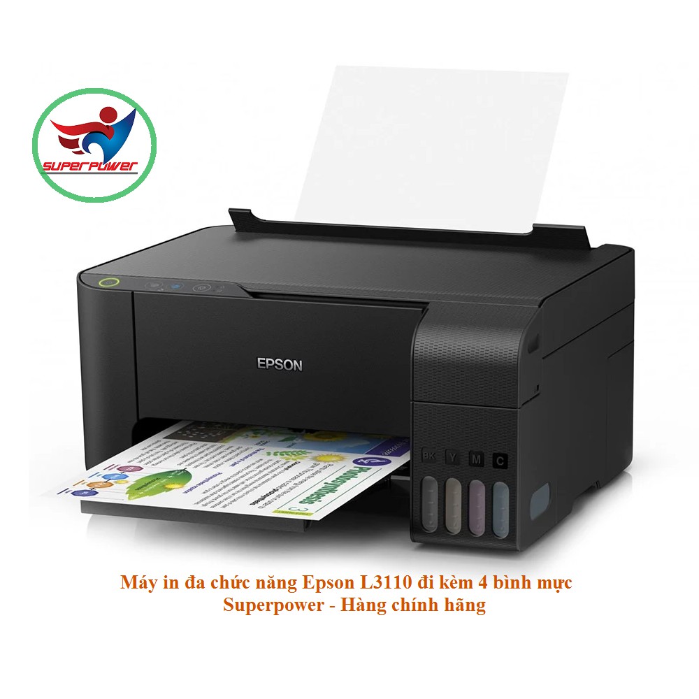 Máy in đa chức năng Epson L3110 đi kèm 4 bình mực Superpower - Hàng chính hãng