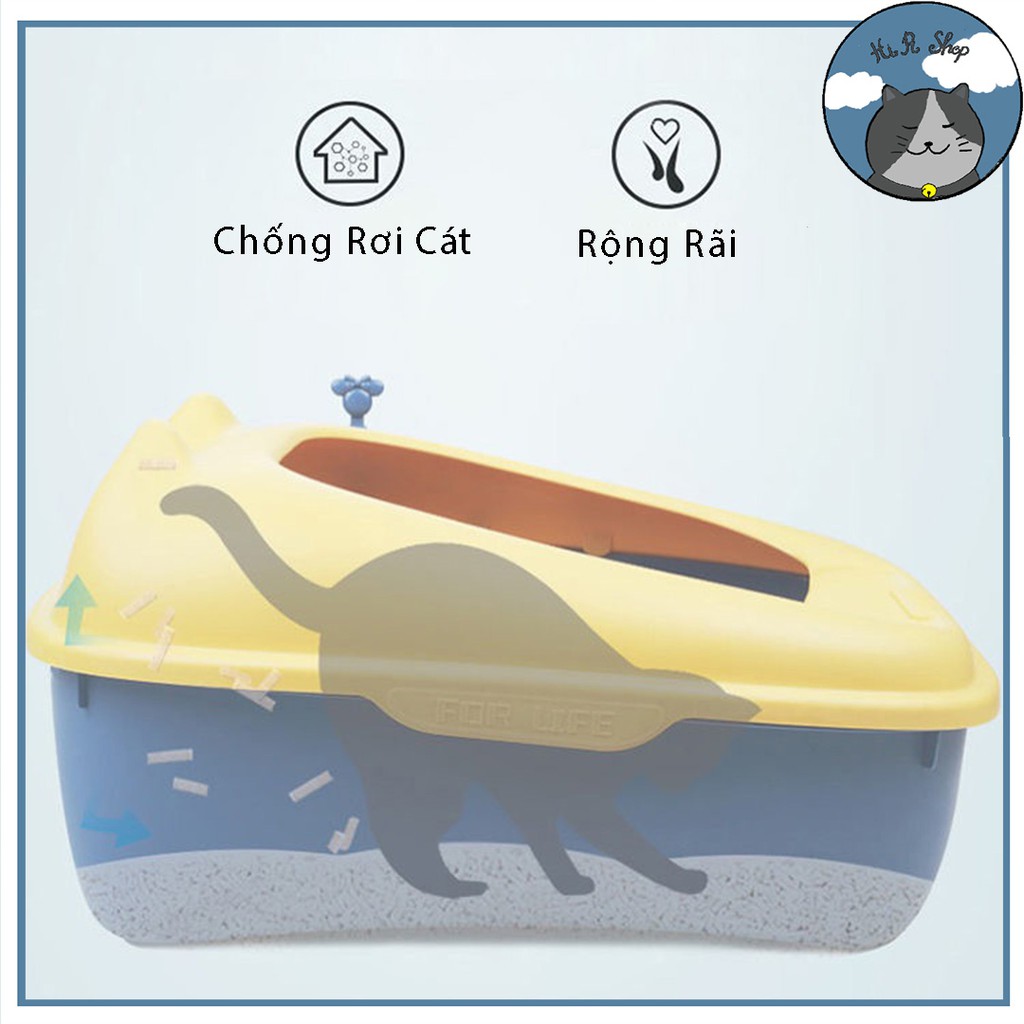 Khay Chậu Vệ Sinh Cho Mèo Hình Tai mèo Chất Liệu Nhựa ABS An Toàn Chống Văng Cát Tặng Kèm Xẻng Hót Cho Thú Cưng Dưới 7kg