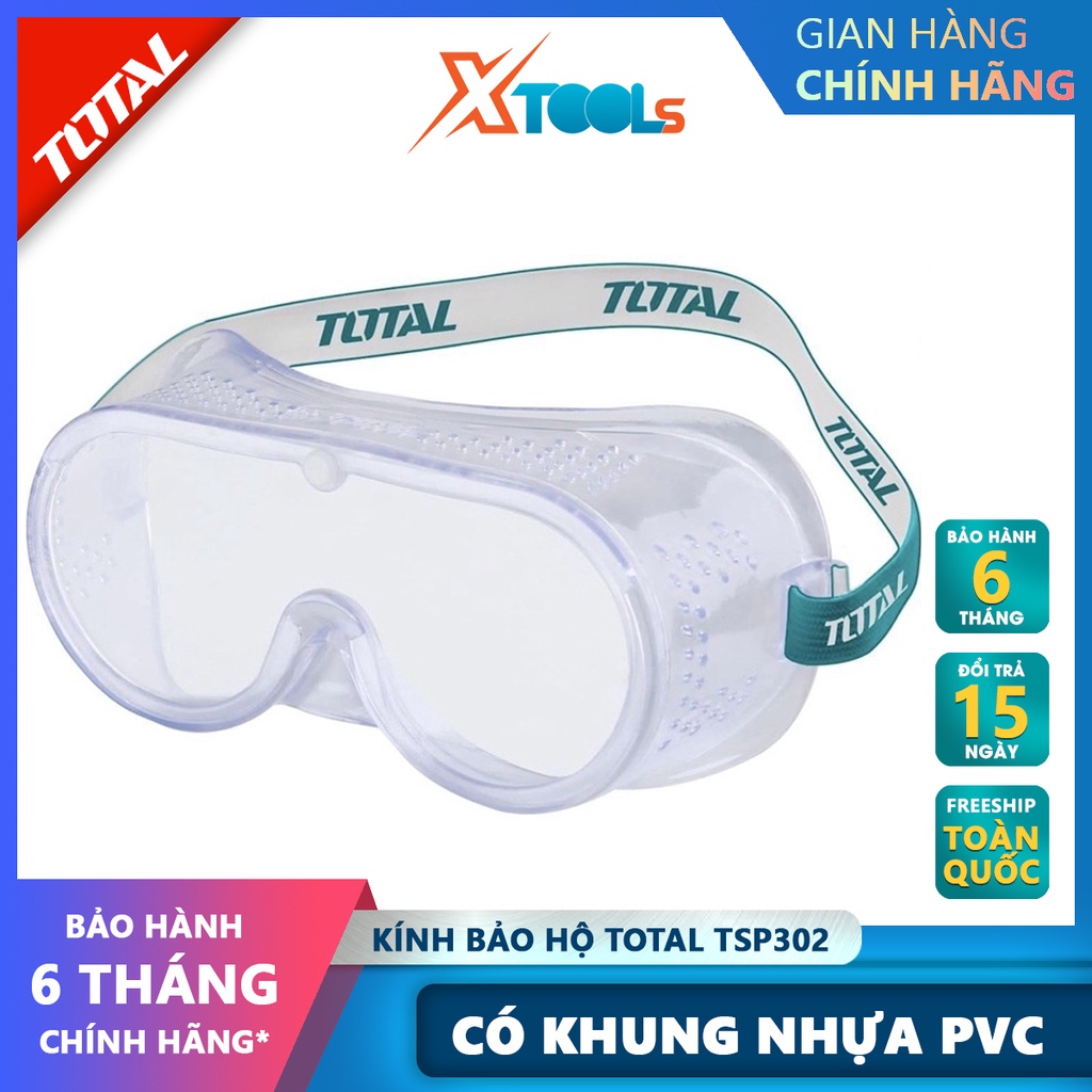 Kính bảo hộ lao động TOTAL TSP302 kính nhựa dẻo chống bụi Màu tròng kính trong suốt, Có khung nhựa PVC mềm và nhẹ