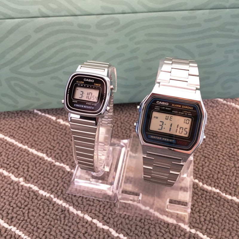 [Mã SKAMLTB279 giảm 20K đơn 0Đ] Đồng hồ Đôi nam nữ Casio A158 - LA670, đồng hồ chính hãng, dây bạc mặt đen