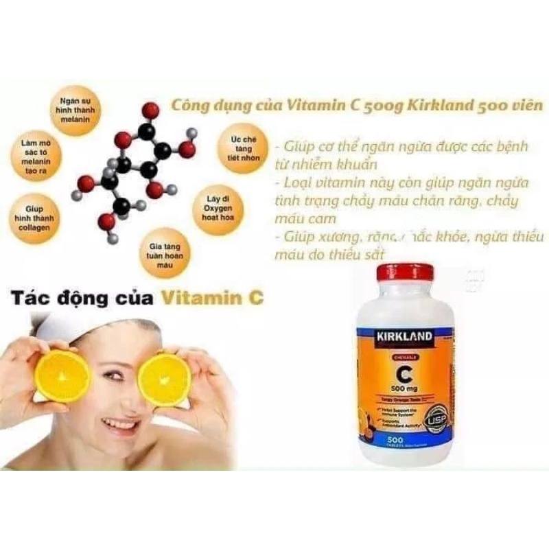 Viên Ngậm Bổ Sung Vitamin C 500mg KIRKLAND SIGNATURE - hàng Mỹ chính hãng