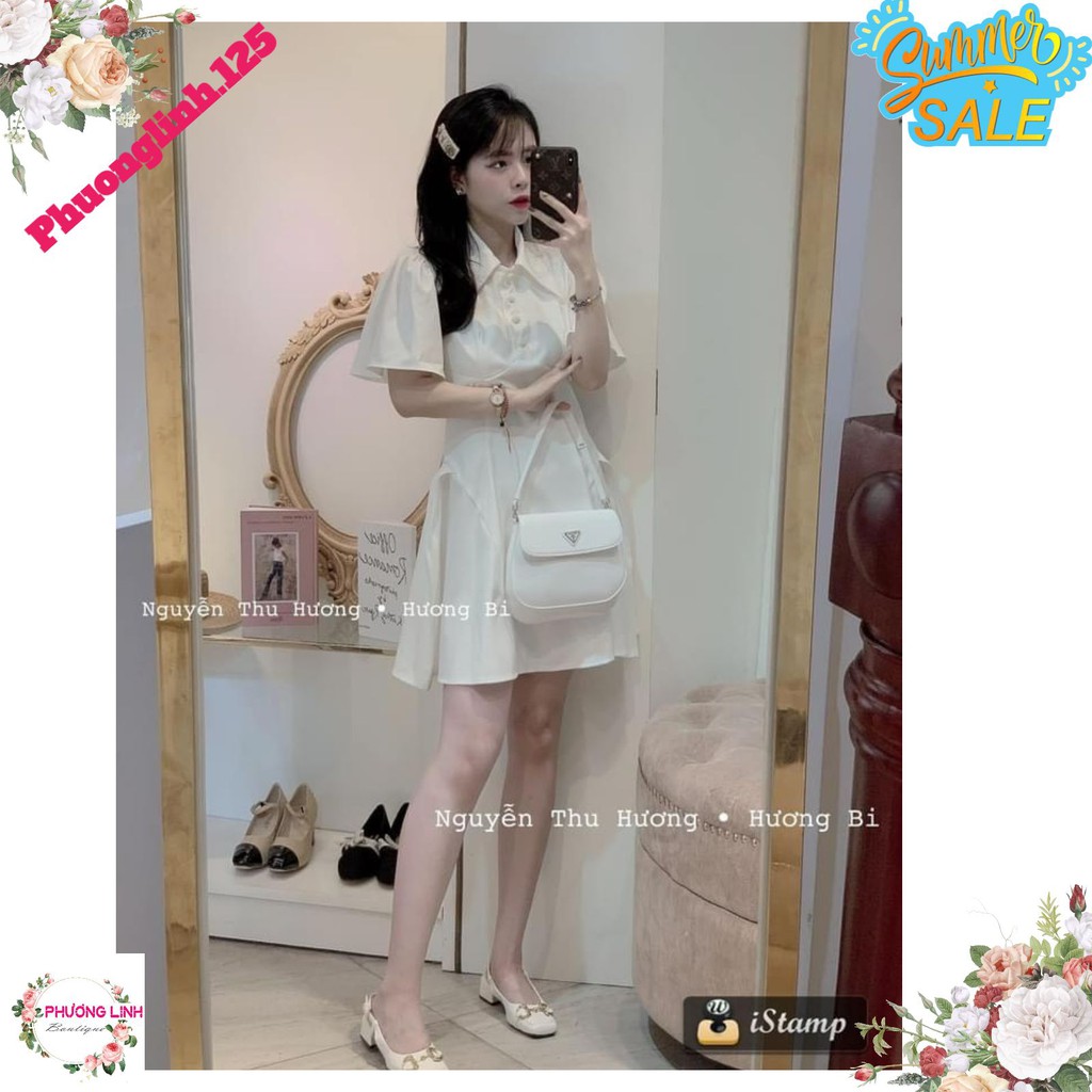 VÁY TRẮNG CỔ LÁ CÚC BỌC TAY XOÈ | BigBuy360 - bigbuy360.vn