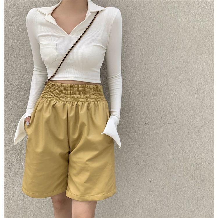 Áo Croptop Tay Dài Dáng Ôm Quyến Rũ Cho Nữ Kiểu Hàn Quốc