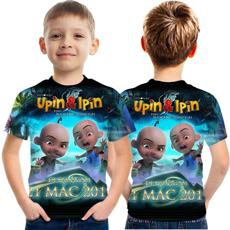 Upin & Ipin Phim Hoạt Hình Kênh Quần Áo Trẻ Em In Áo Thun Mùa Hè Tay Ngắn Áo Chui Đầu Rời Bé Trai Áo
