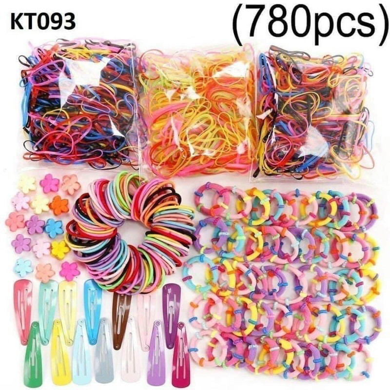 Set kẹp chun buộc tóc 780 chi tiết nhiều màu sắc cho bé gái