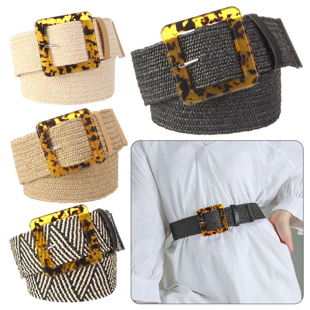 Thắt Lưng Đan Cói Bản Rộng Họa Tiết Da Báo Phong Cách Bohemian Cho Nữ