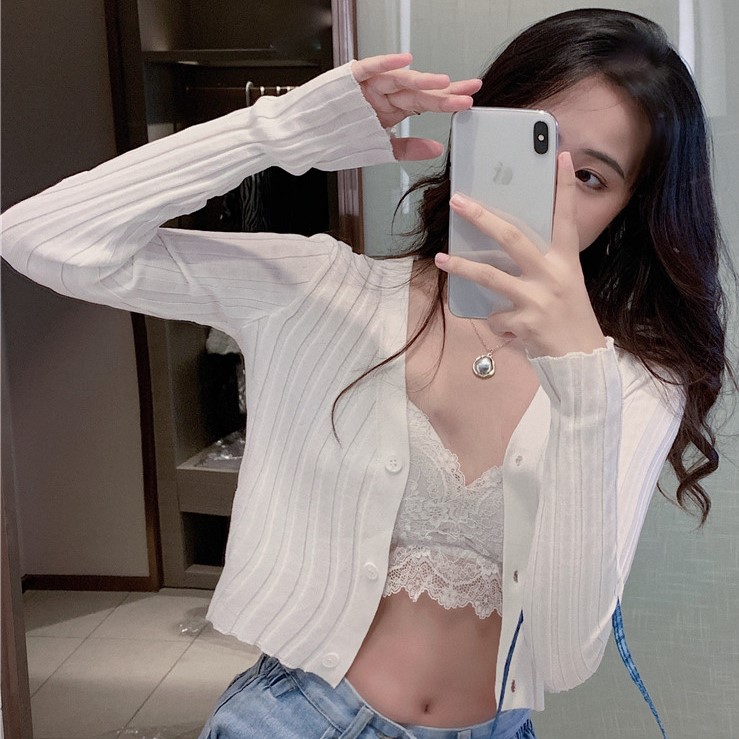 Áo cardigan dệt kim tay dài cổ chữ V phong cách Hàn Quốc dành cho nữ