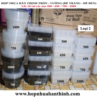 Bộ 10 hộp + 10 nắp nhựa chữ nhật Hân Thịnh, Siêu Thành đủ size đựng Thực Phẩm / Thức Ăn / Kim Chi / Chân Gà / Slime