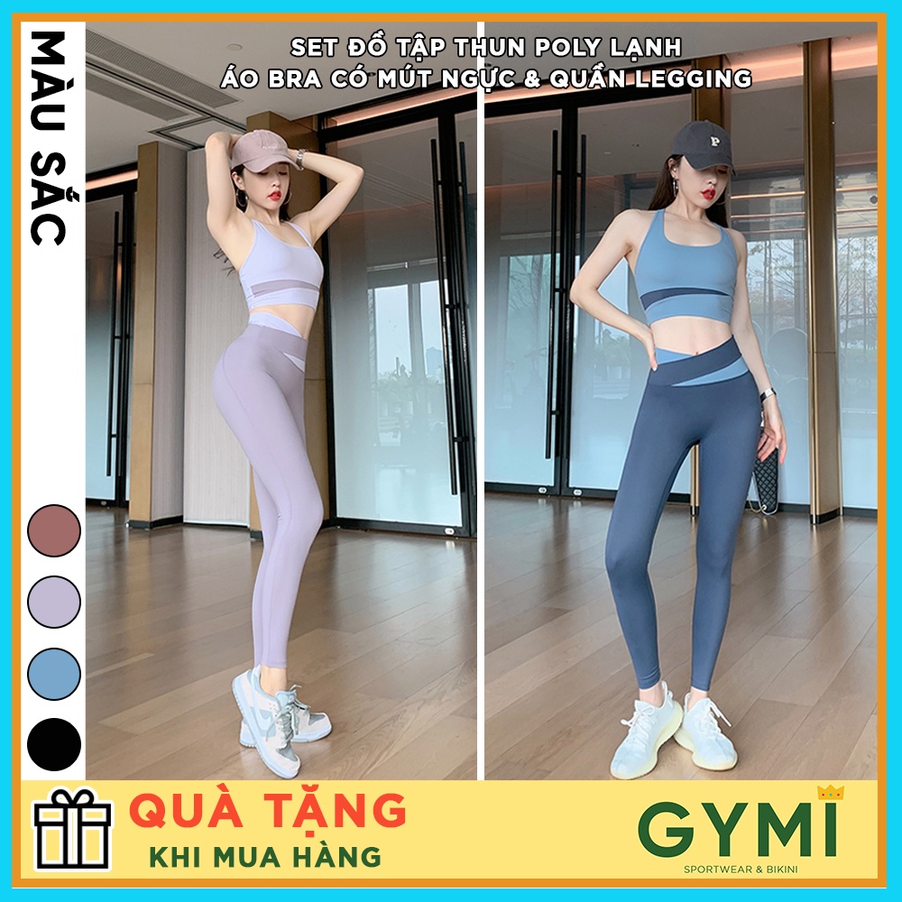 Set bộ đồ tập gym yoga nữ GYMI SET30 gồm áo bra có mút ngực và quần legging thể thao chất thun poly lạnh cao cấp