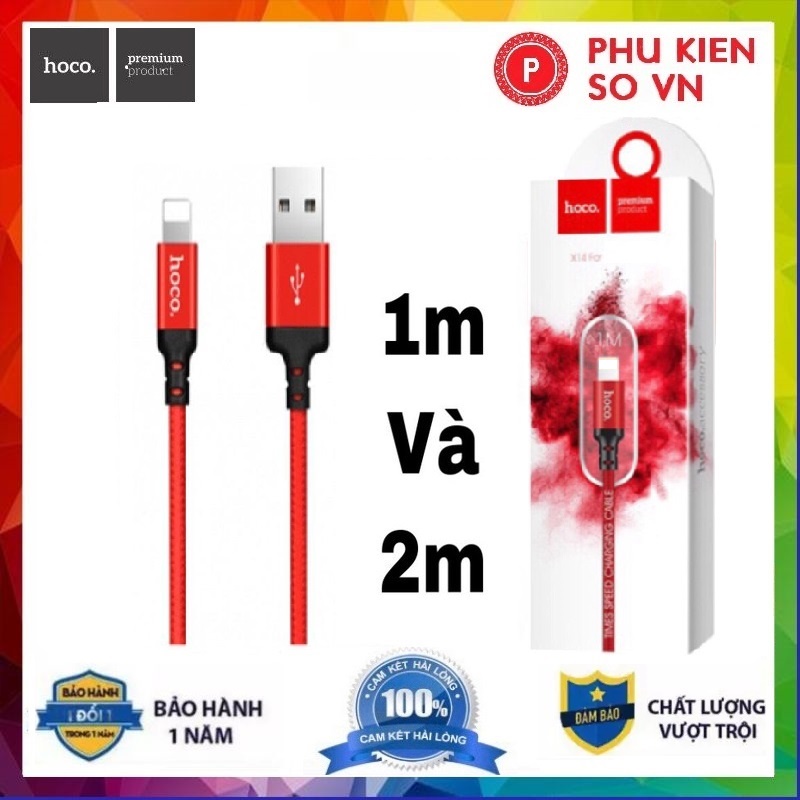 Cáp Sạc Nhanh Hoco X14 Chính Hãng - Dây Sạc Hoco dây dù chống đứt, Hỗ trợ Sạc 12w cho 5 đến 14 Promax - Bảo Hành 1 Năm