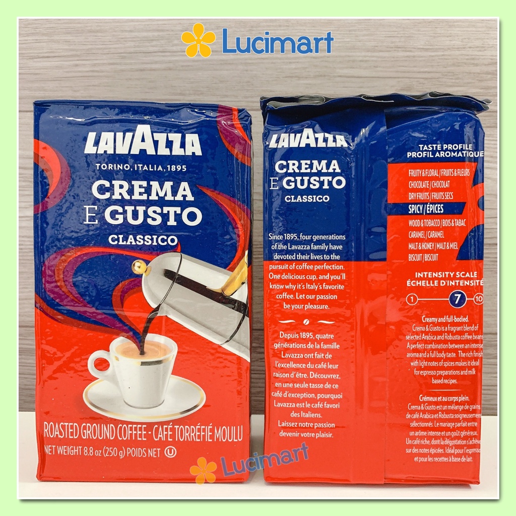 Cà phê Ý Lavazza rang xay sẵn Crema E Gusto Ground Coffee Blend, gói 250 gram [Made in Italy]