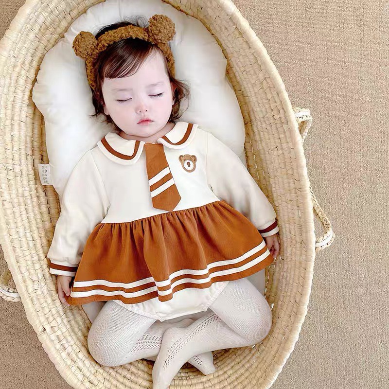 Cặp body cà vạt nâu cho bé