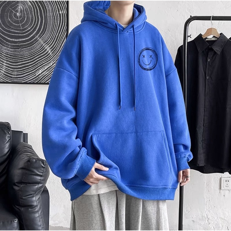 Áo Hoodie Nỉ Bông Tay Dài Unisex Hình In Logo Mặt Cười