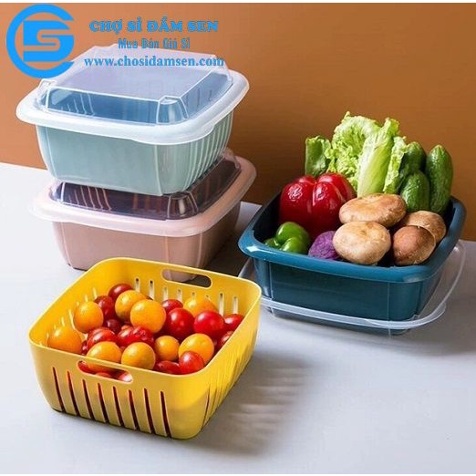 Bộ thau rổ đựng thực phẩm 2 trong 1 tiện lợi, hộp thau rổ đựng trái cây có nắp đậy G278-BoThauRo