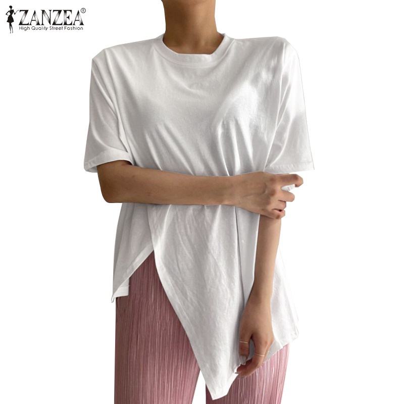 Áo thun ZANZEA tay ngắn xẻ tà thời trang dành cho nữ