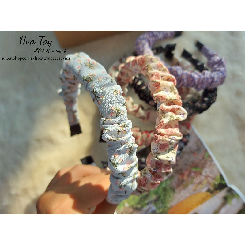 (Headband scrunchies) Cài tóc, băng đô nhún vải voan hoa nhí vintage HoaTay