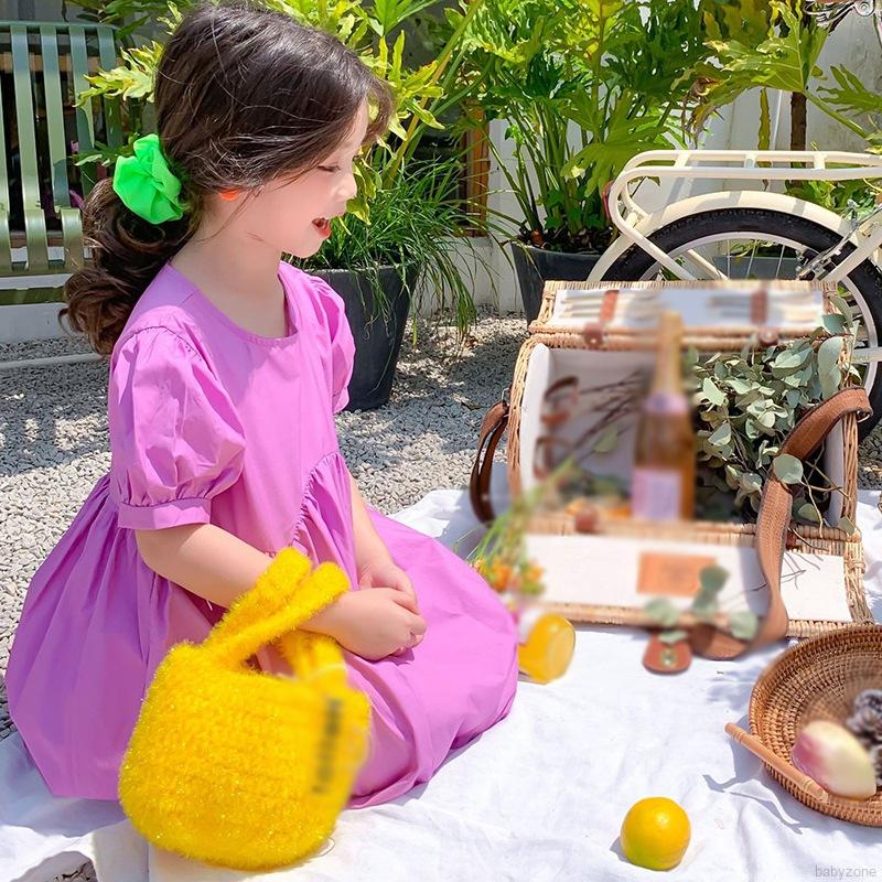 Đầm Công Chúa Tay Phồng Màu Trơn Kiểu Hàn Quốc Xinh Xắn Cho Bé Gái