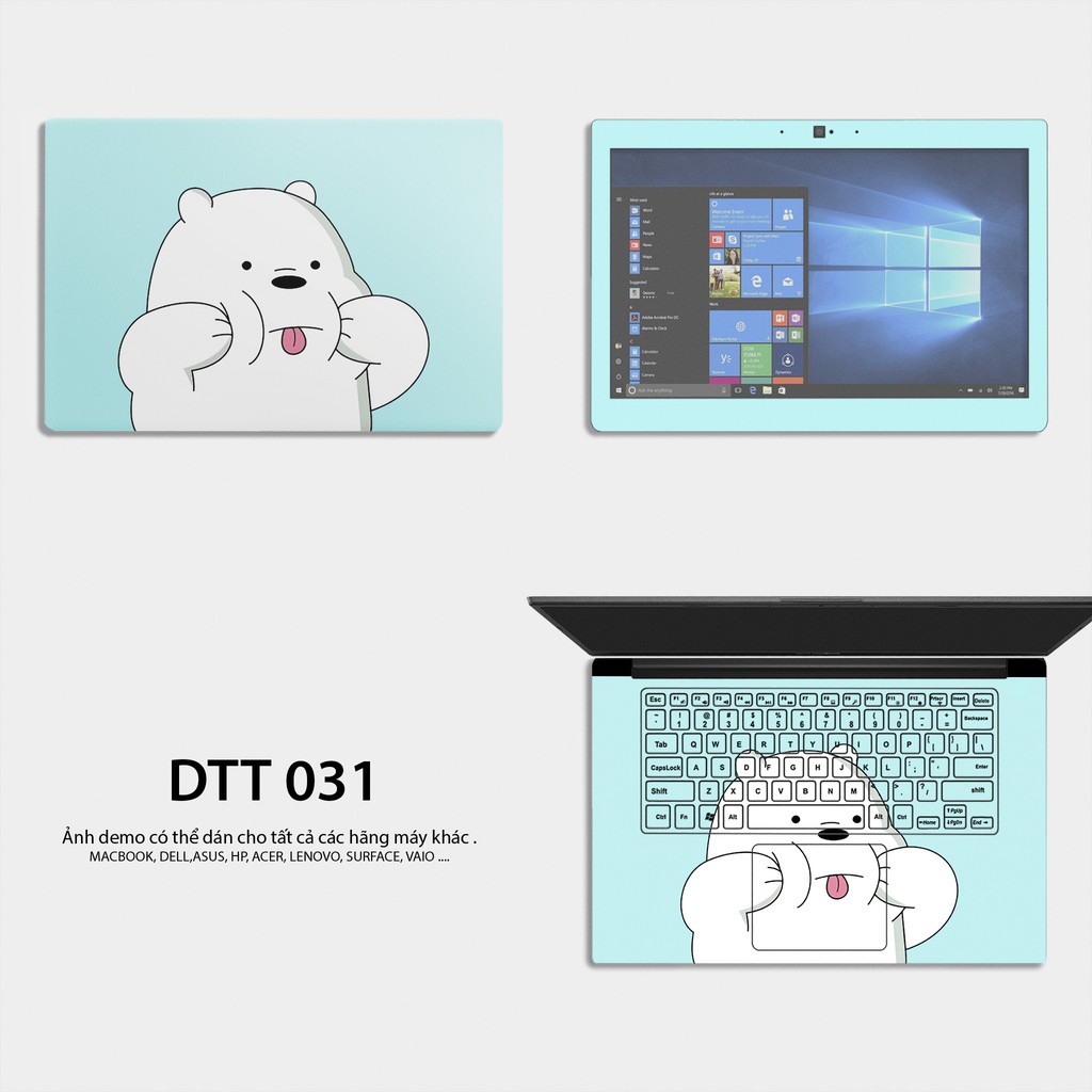 Miếng Dán Skin Laptop Mẫu Gấu Trắng - Decal Dán cho Dell, Hp, Asus, Lenovo, Acer, MSI, Surface,Vaio, Macbook