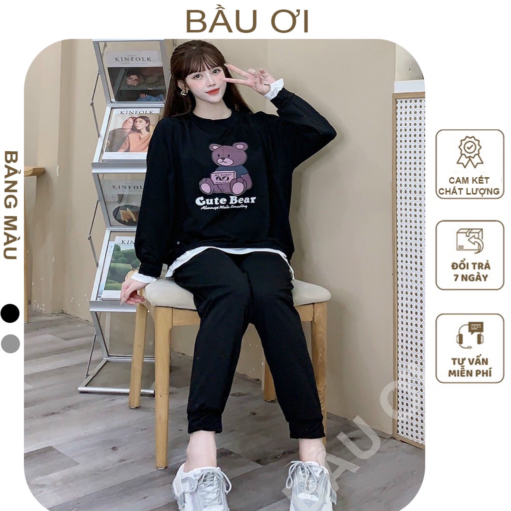 BAUOI B28] BỘ ĐỒ BẦU NỈ BO GẤU CÓ CHỈNH CHUN THIẾT KẾ TRẺ TRUNG NĂNG ĐỘNG - BỘ BẦU THU ĐÔNG TRƯỚC VÀ SAU SINH